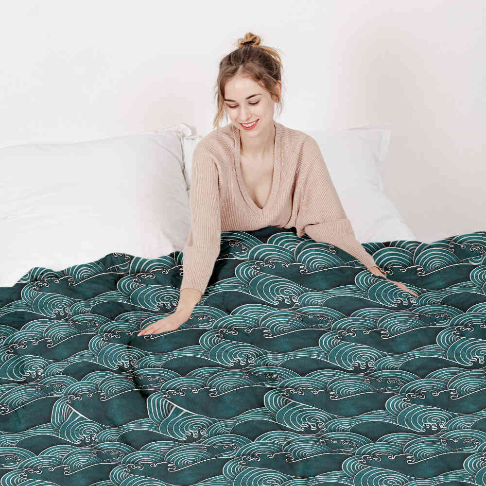 Juego de ropa de cama con manta terapéutica ondas turquesa-verde