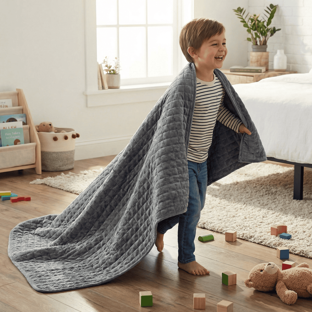 Manta terapéutica original - Manta con peso con funda para las 4 estaciones en gris para niños