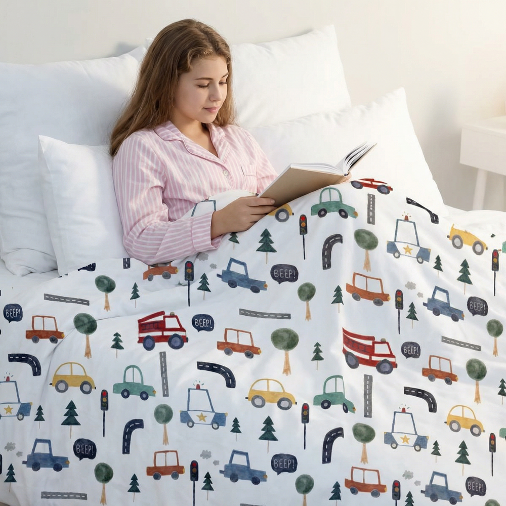 Manta terapéutica original - Manta ponderada con motivo de autos y funda de algodón para niños