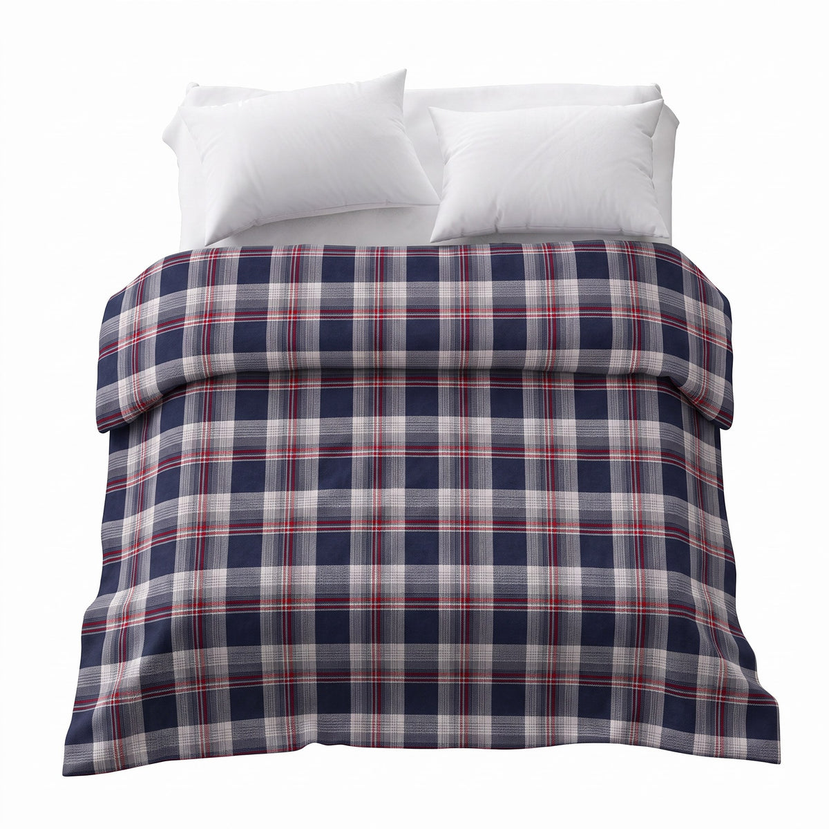 Flanellbezug in Blau Kariert auf einem Doppelbett mit zwei weißen Kissen