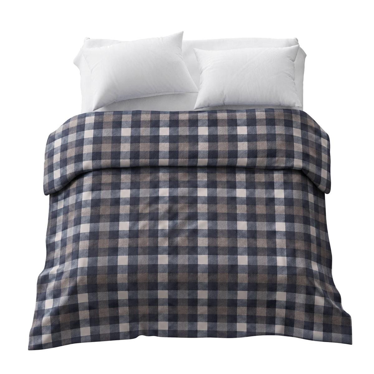 Flanellbezug in Grau Kariert auf einem Doppelbett mit zwei weißen Kissen