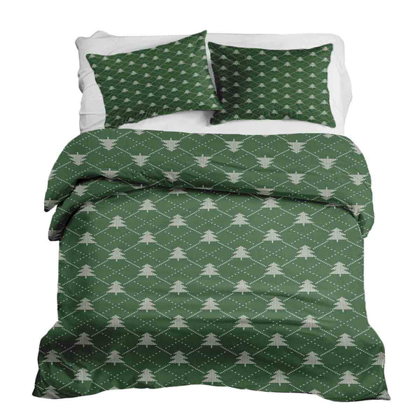 Set de ropa de cama con mantas terapéuticas verde con abetos