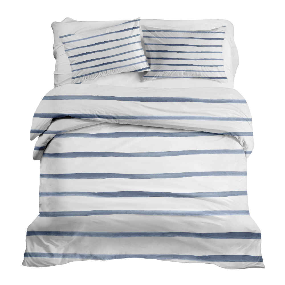 Set de ropa de cama con manta terapéutica, rayas horizontales azules