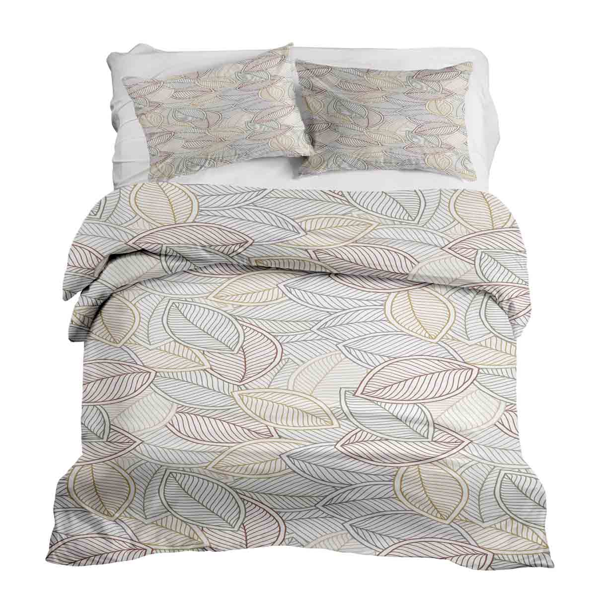 Set de ropa de cama con mantas terapéuticas y hojas de palma coloridas