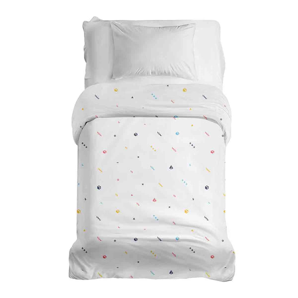 Manta terapéutica original - Funda de algodón blanca con formas coloridas