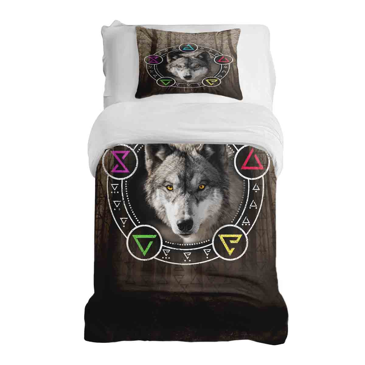 Juego de ropa de cama con manta terapéutica marrón con lobo