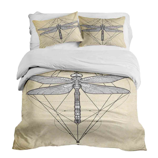 Set de ropa de cama con manta terapéutica amarillo con libélula