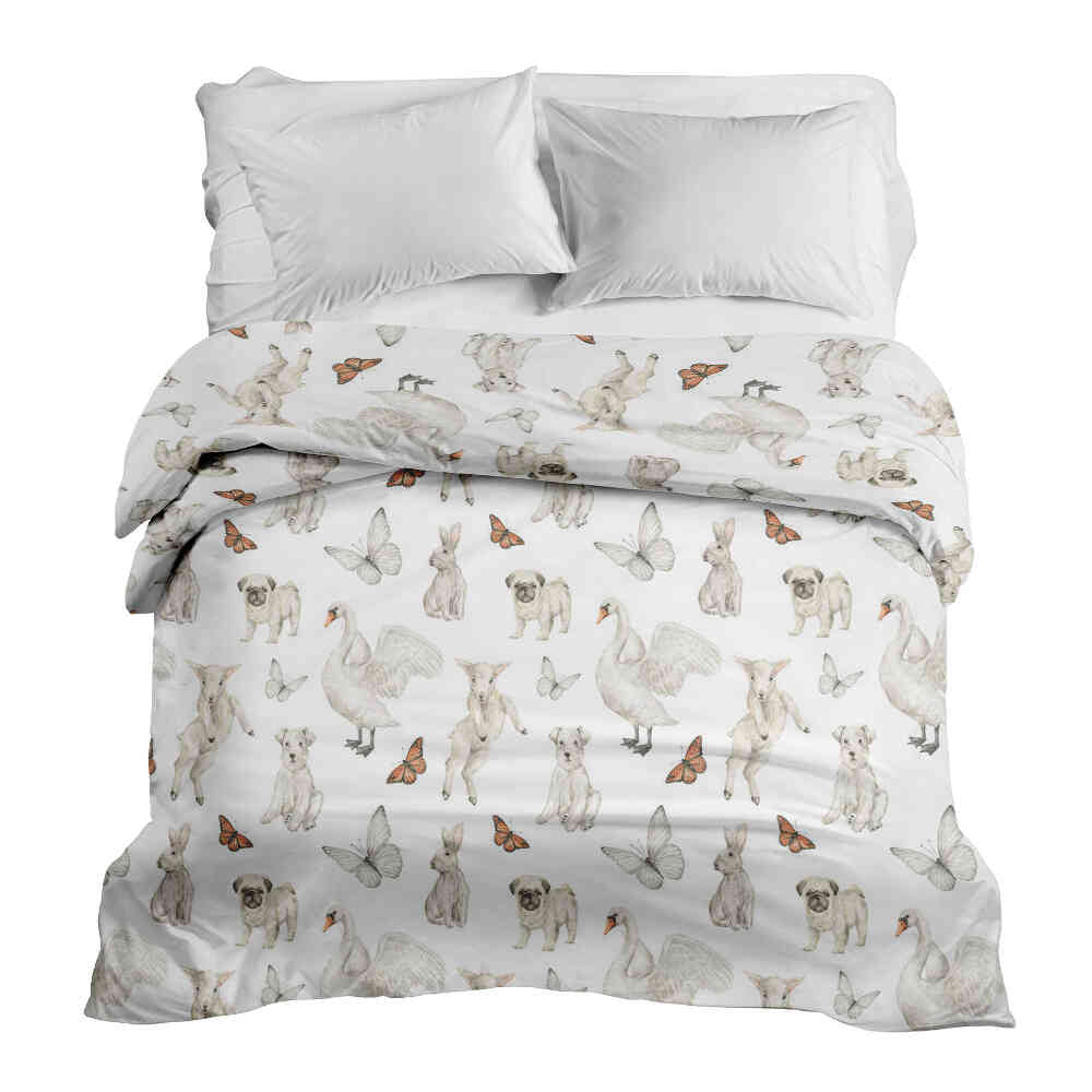 Manta terapéutica original - Funda de algodón blanca con animales adorables