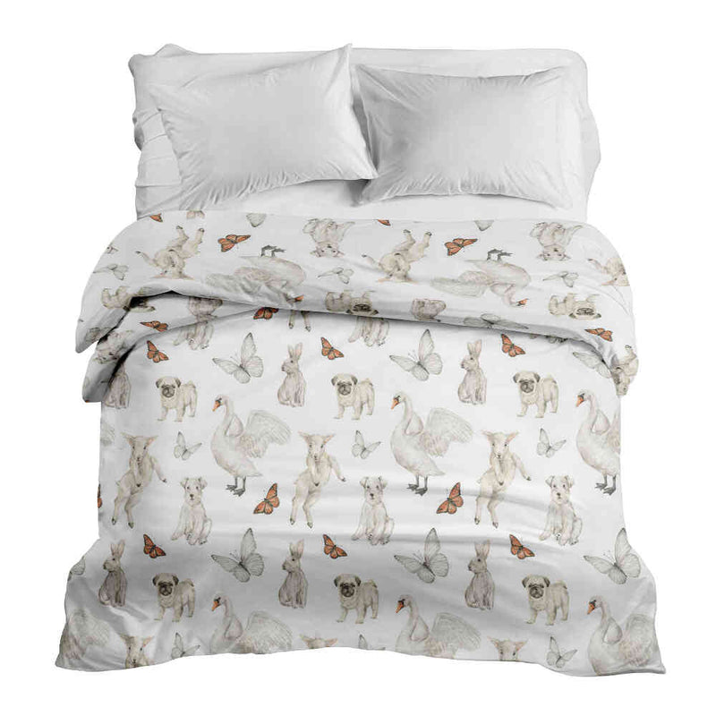 Manta terapéutica original - Funda de algodón blanca con animales adorables