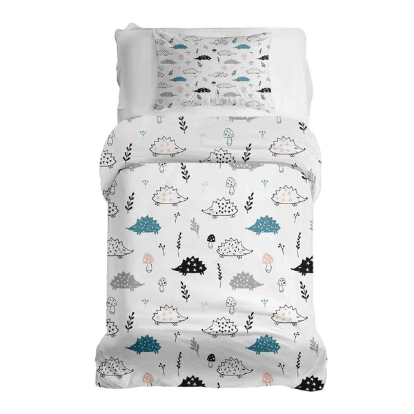 Juego de ropa de cama con manta terapéutica blanca con erizo
