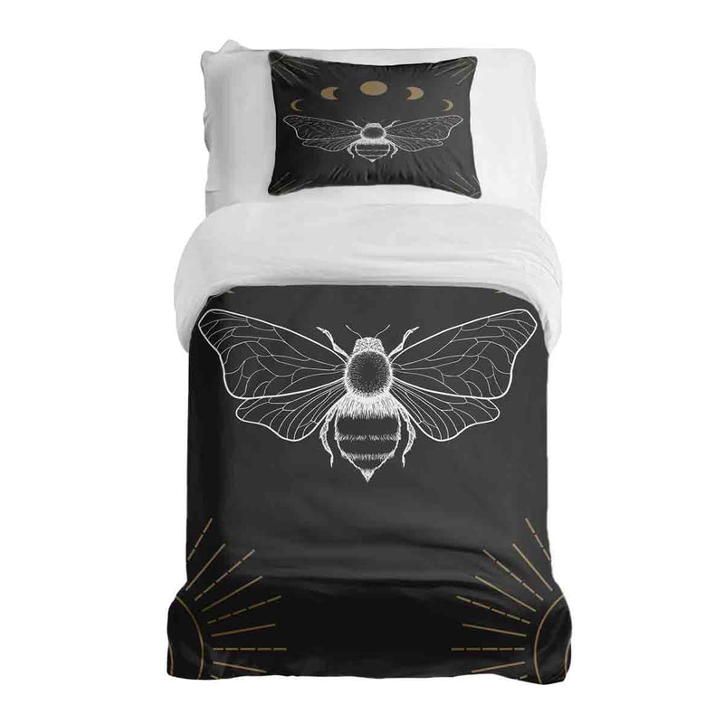 Juego de ropa de cama con manta terapéutica negro con polilla