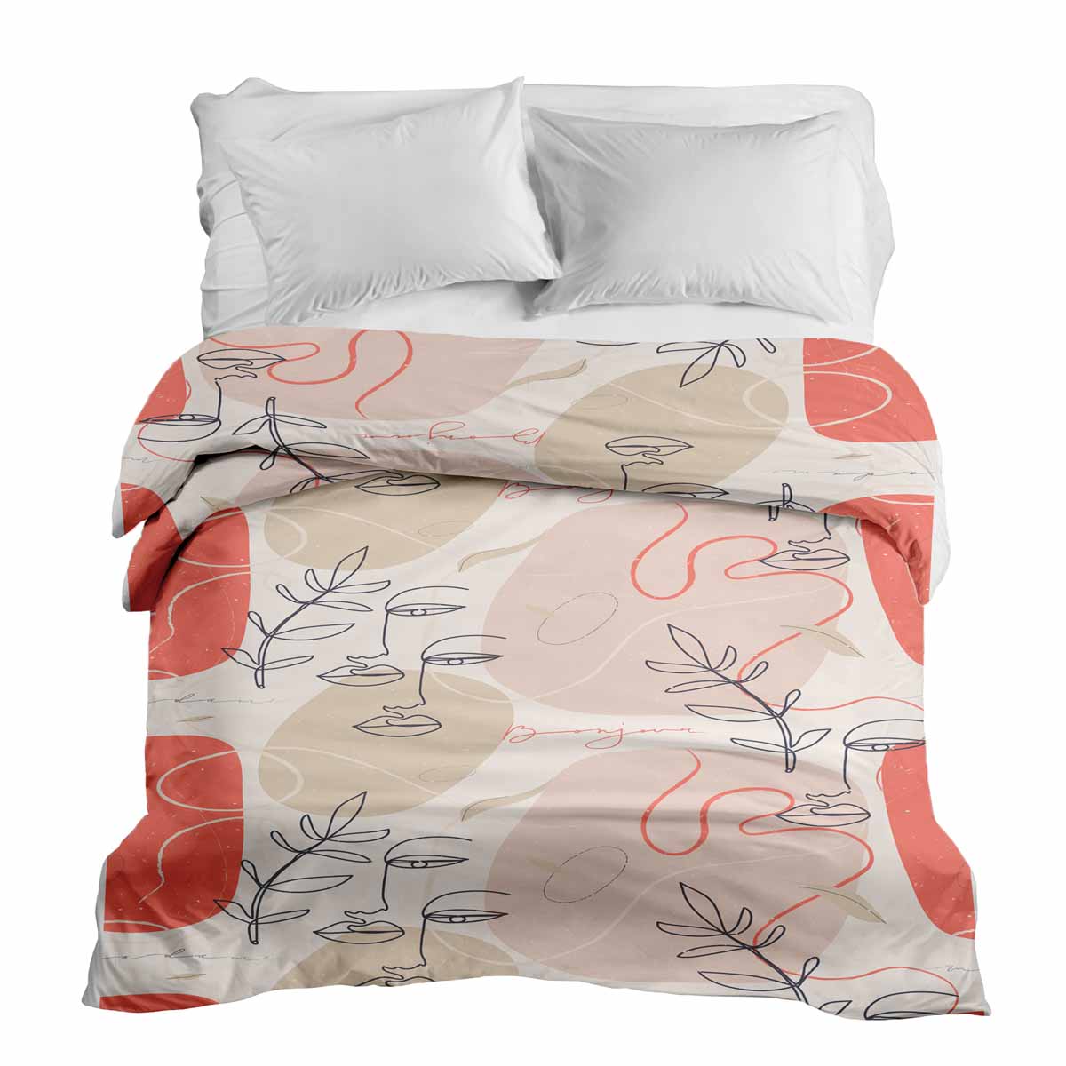 Manta terapéutica original - Funda de algodón beige con rostro abstracto