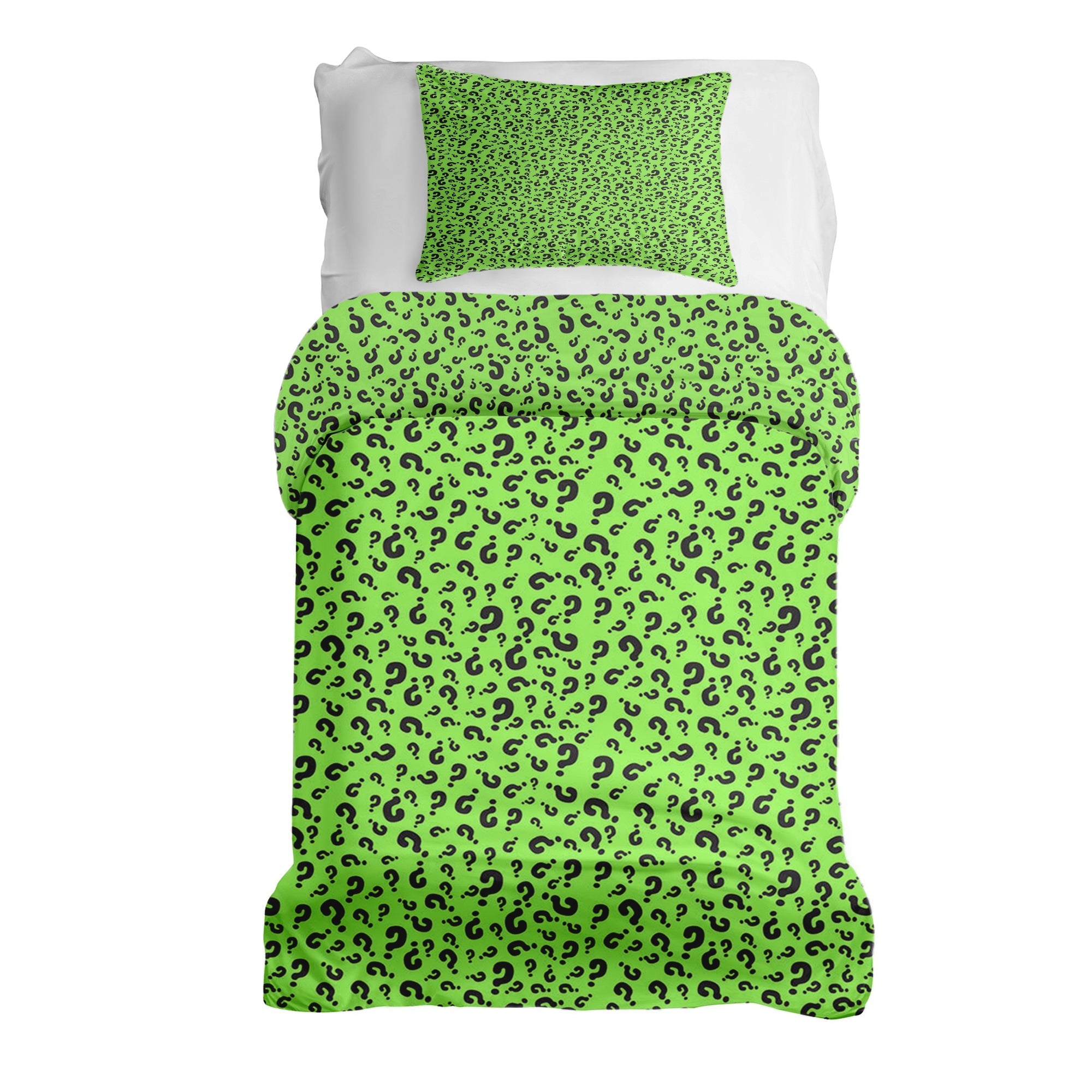 Set de ropa de cama con manta terapéutica verde claro con signo de interrogación