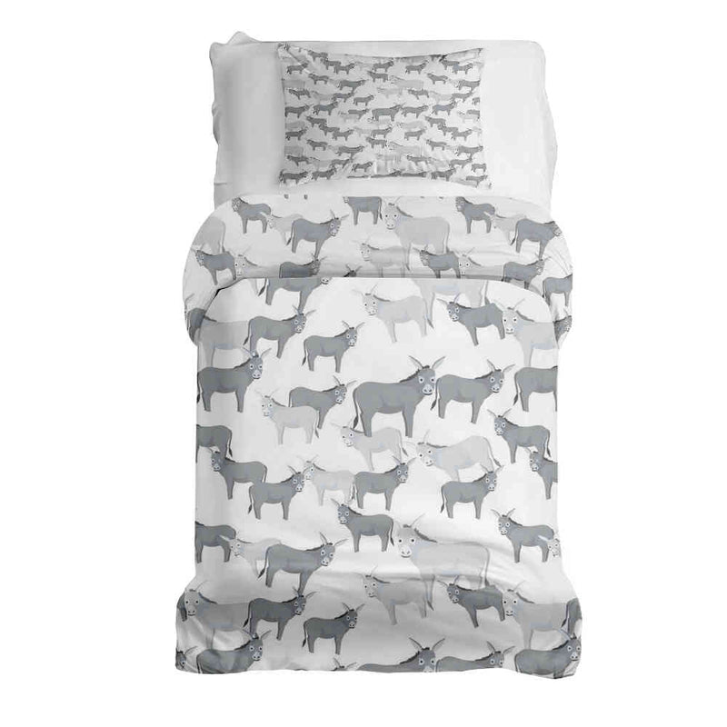 Set de ropa de cama con mantas terapéuticas gris con burros