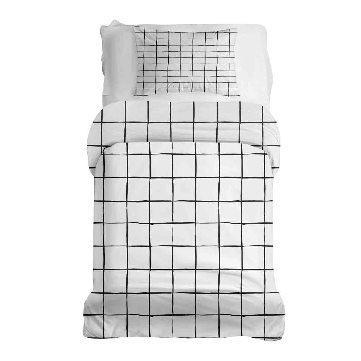 Juego de ropa de cama con manta terapéutica blanca con cuadros negros
