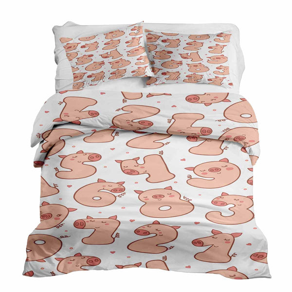 Juego de ropa de cama de mantas terapéuticas blanco con números y cerdos