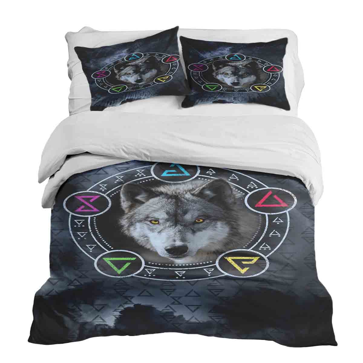 Juego de ropa de cama con manta terapéutica gris con lobo