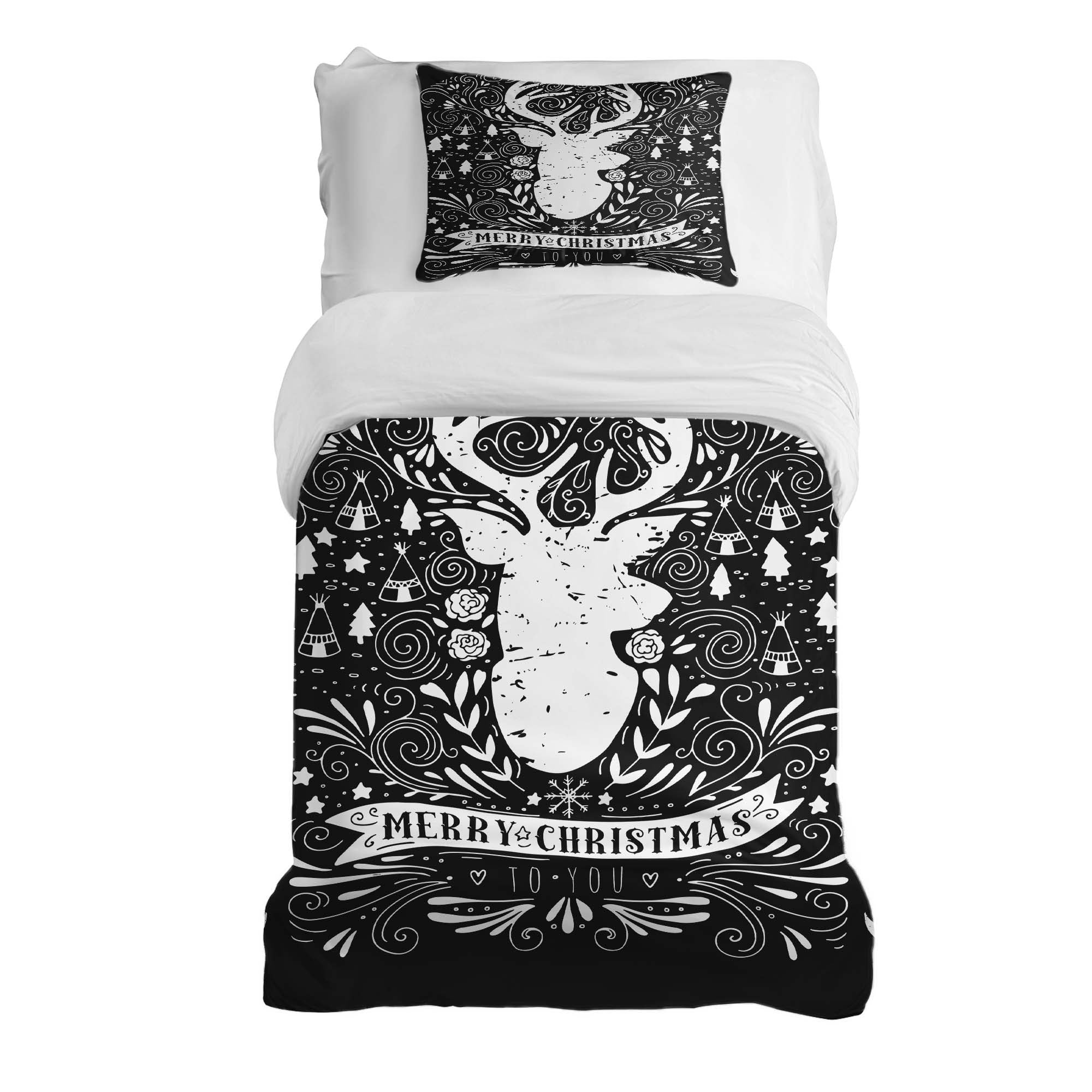 Juego de ropa de cama con manta terapéutica negro Feliz Navidad
