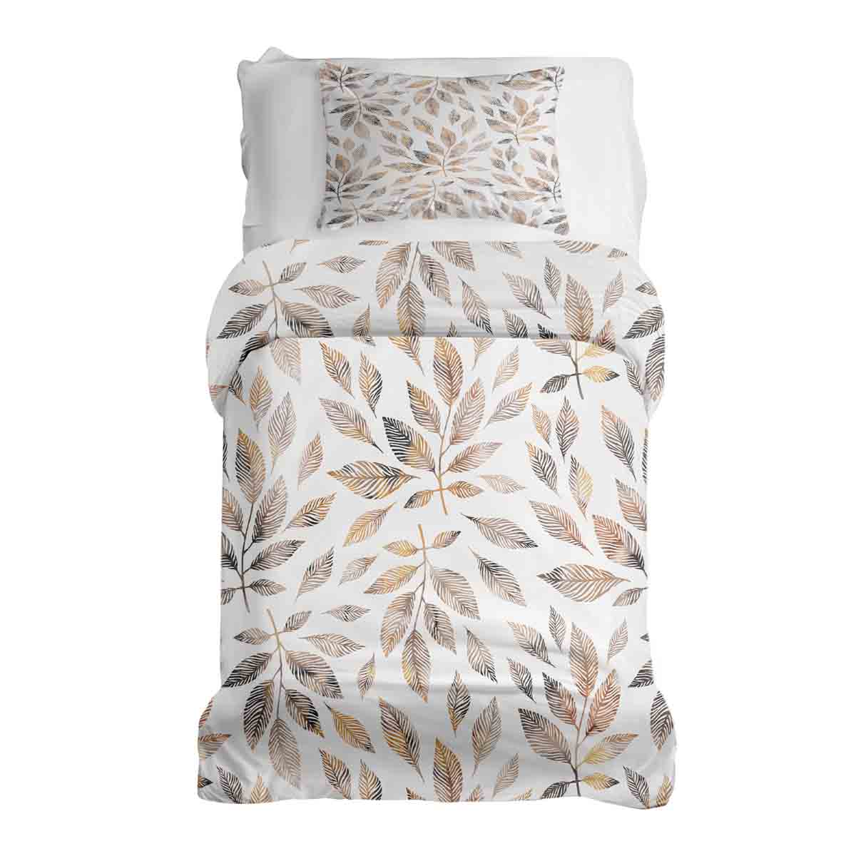 Juego de ropa de cama con manta terapéutica blanca con ramas marrón claro