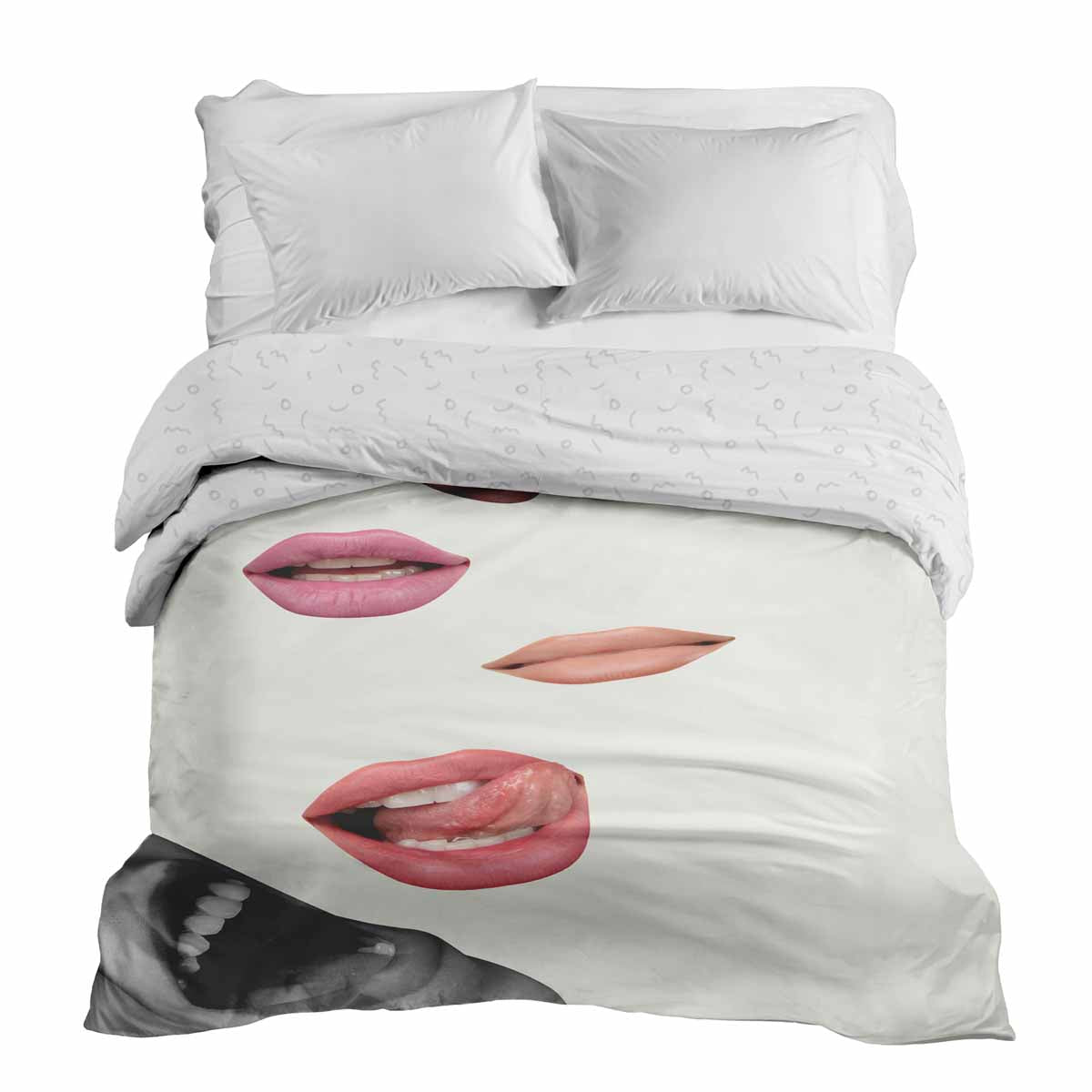 Manta terapéutica original - Funda de algodón blanca con labios