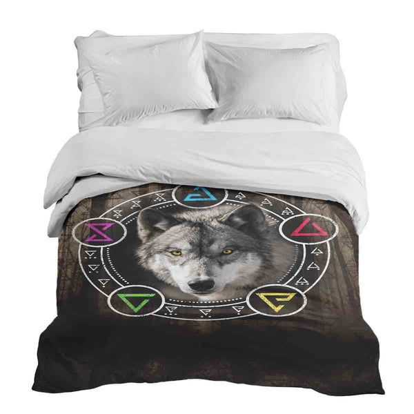 Manta terapéutica original - Funda de algodón marrón con lobo