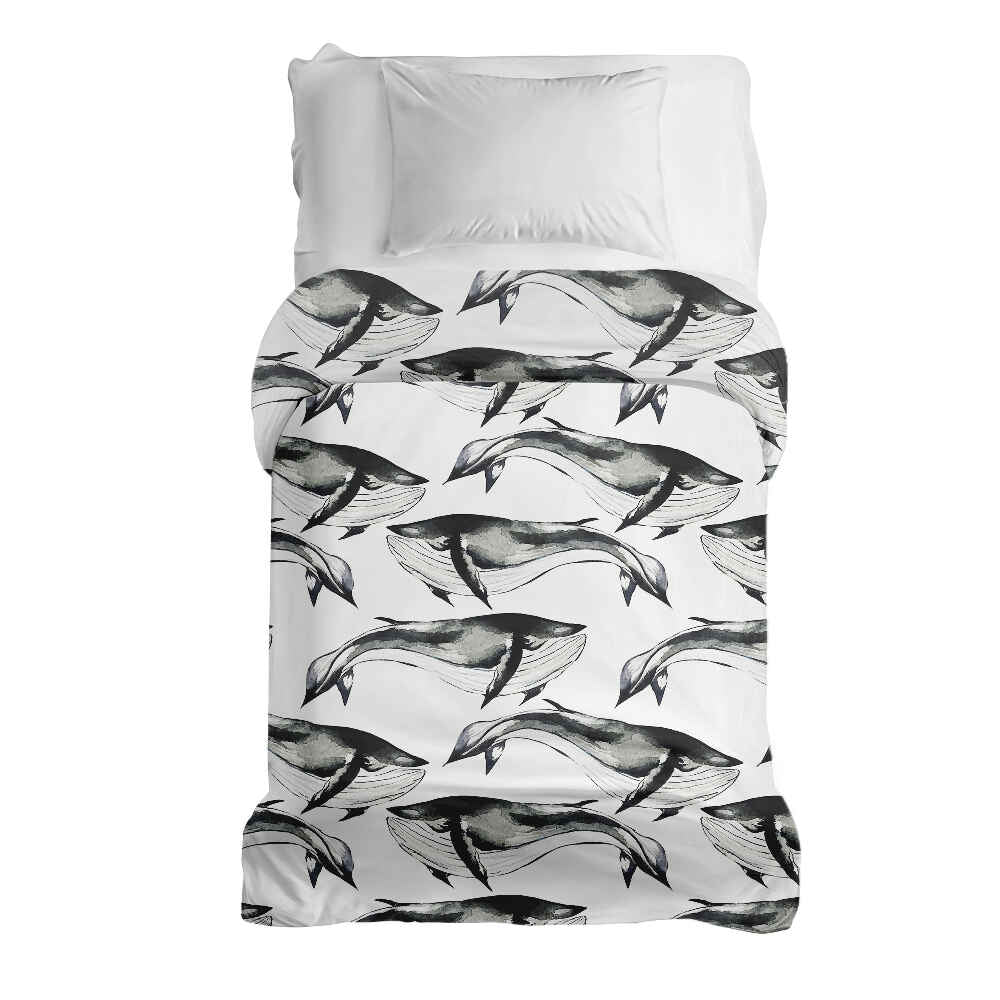 Manta terapéutica original - Funda de algodón ballena azul negra