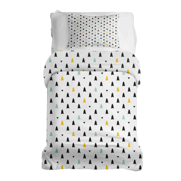 Set de ropa de cama con mantas terapéuticas y pequeños abetos