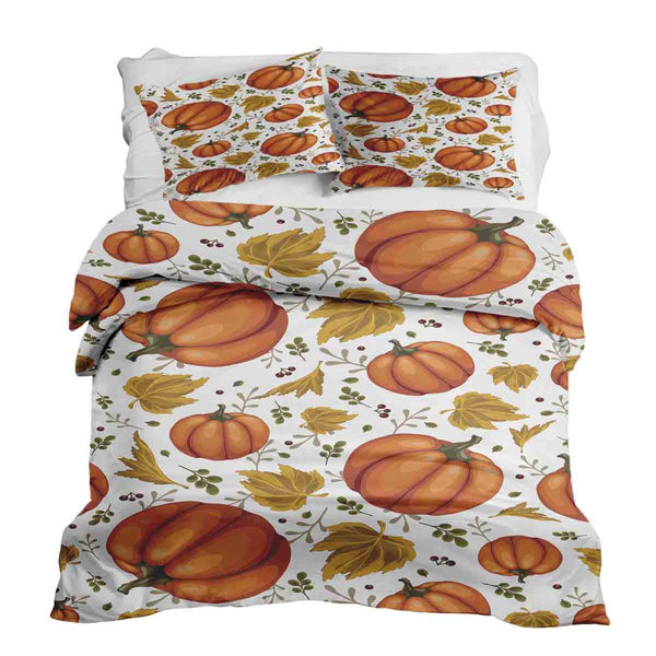 Juego de ropa de cama con mantas terapéuticas blancas con grandes calabazas