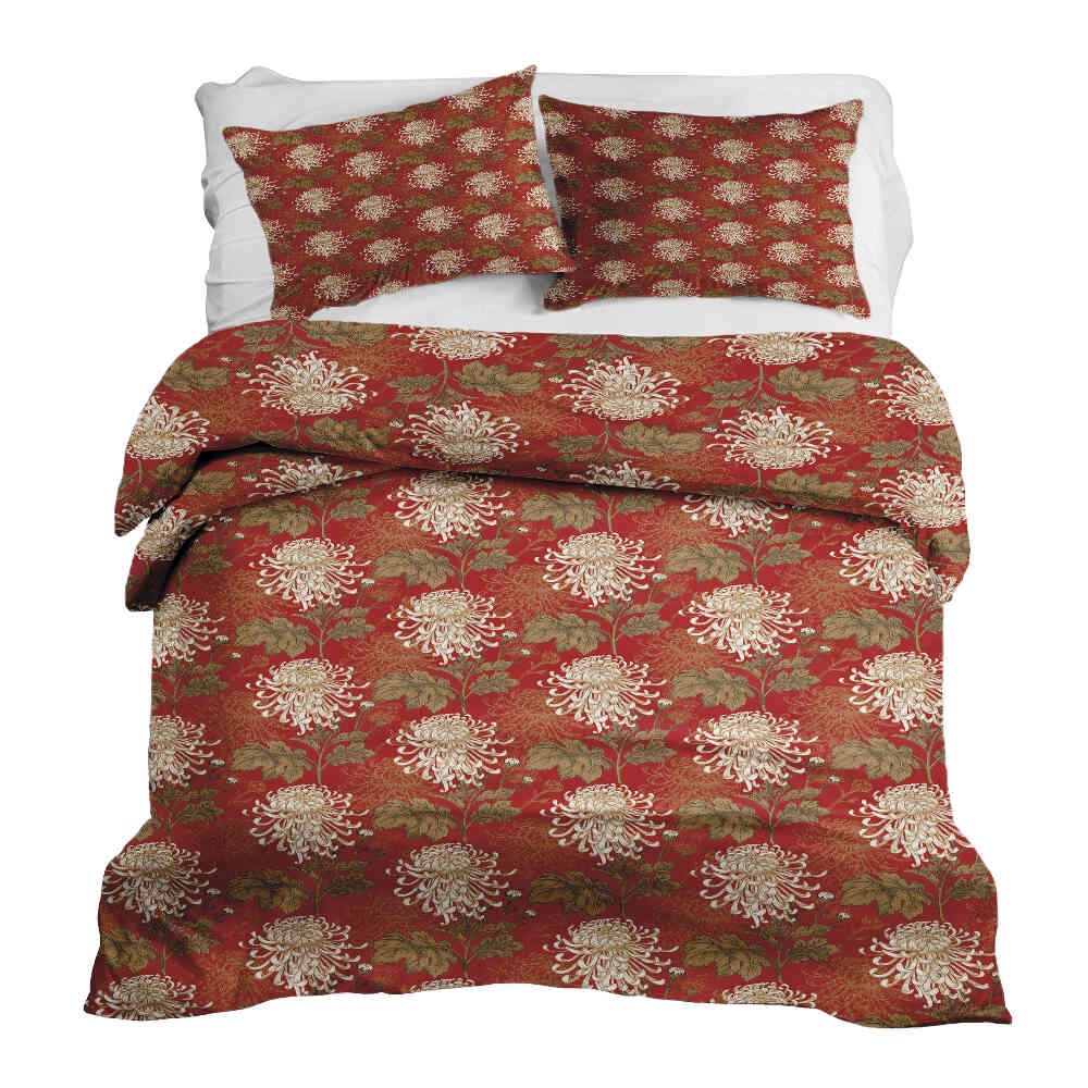 Set de ropa de cama con manta terapéutica roja con gran flor