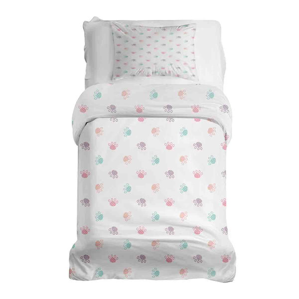 Set de ropa de cama con manta terapéutica blanca con patas de colores
