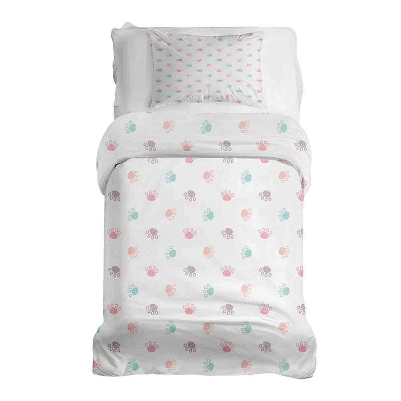 Set de ropa de cama con manta terapéutica blanca con patas de colores