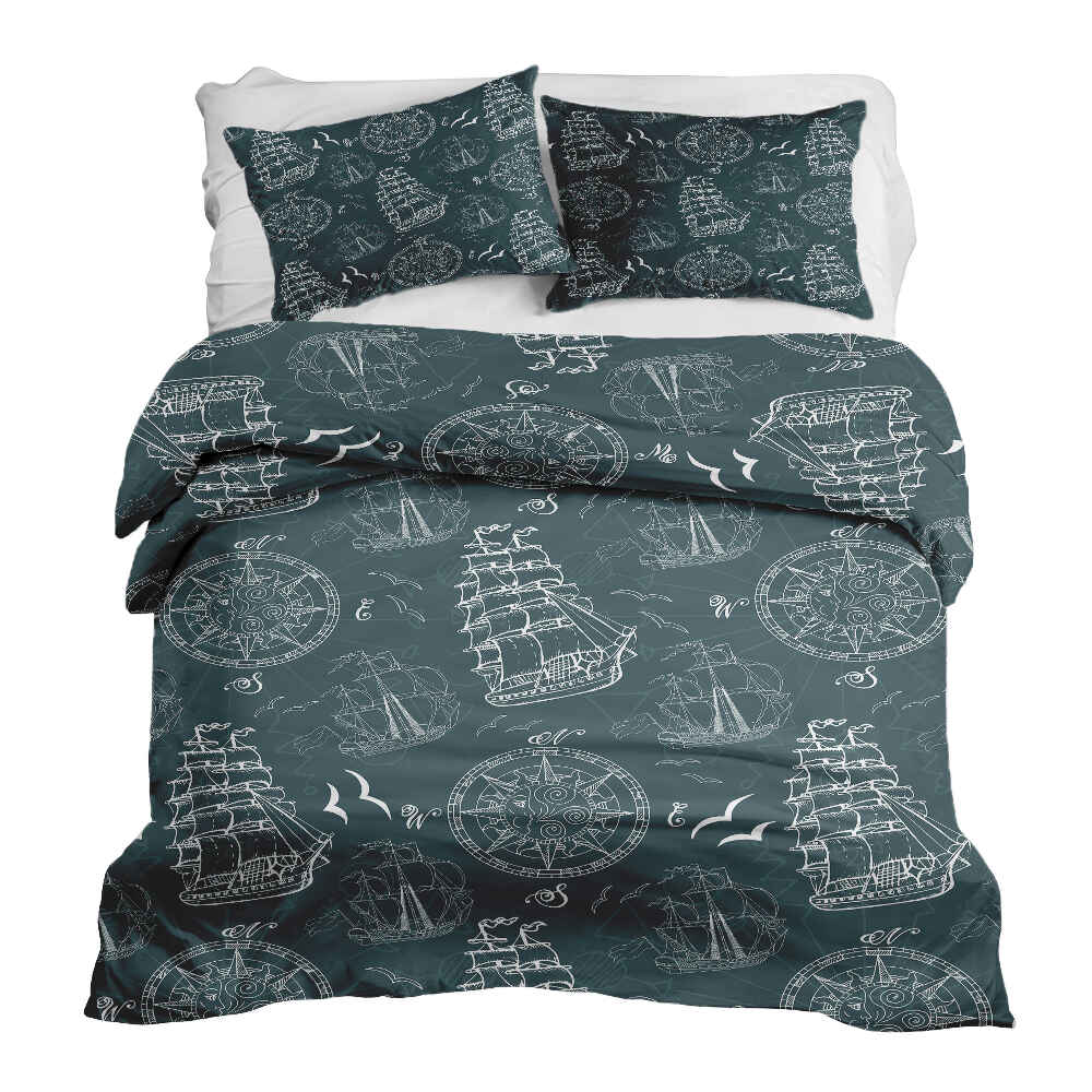 Set de ropa de cama con mantas terapéuticas y barcos