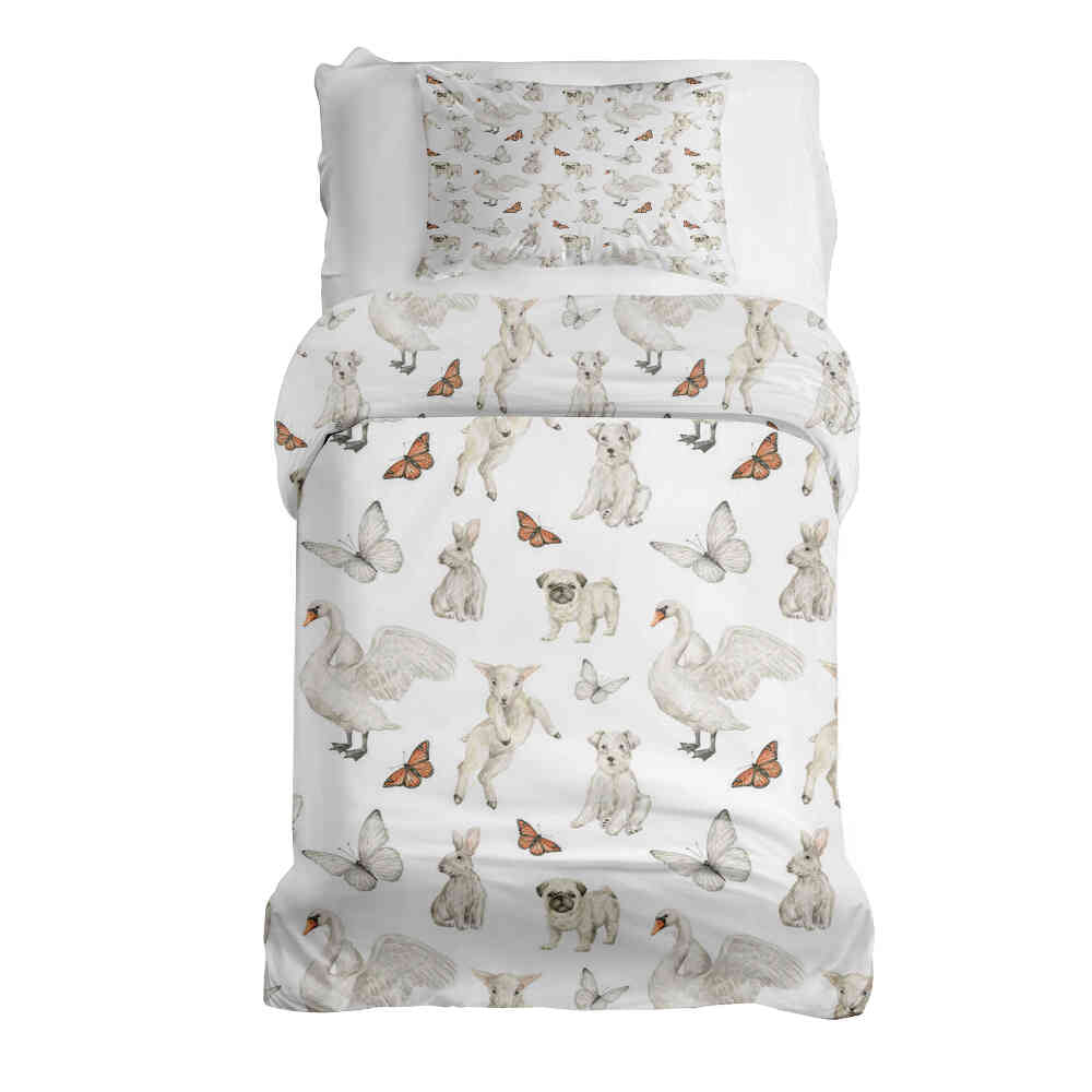 Set de ropa de cama con mantas terapéuticas blanco animales tiernos