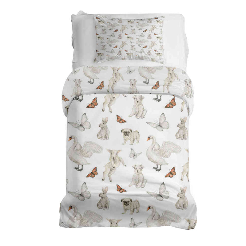 Juego de ropa de cama con manta terapéutica blanco animales tiernos
