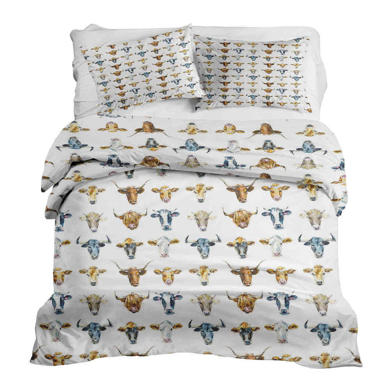 Juego de ropa de cama con mantas terapéuticas blancas con cabezas de toro