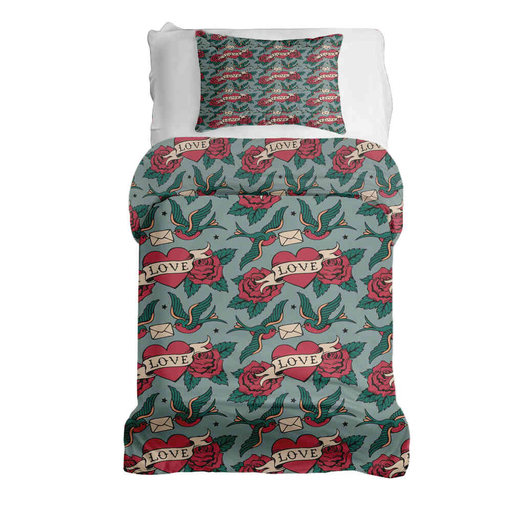Set de ropa de cama con manta terapéutica Love Tattoo