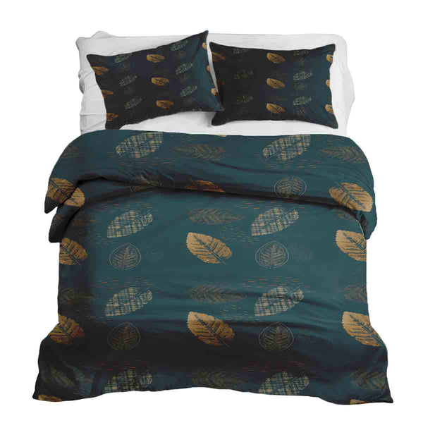 Set de ropa de cama con manta terapéutica verde con hoja dorada