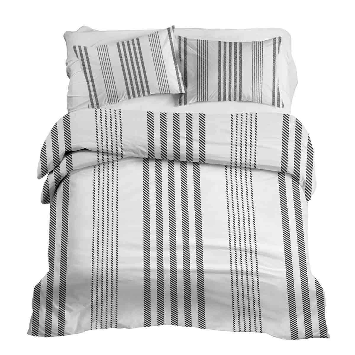 Set de ropa de cama con mantas terapéuticas gris con rayas gruesas y delgadas