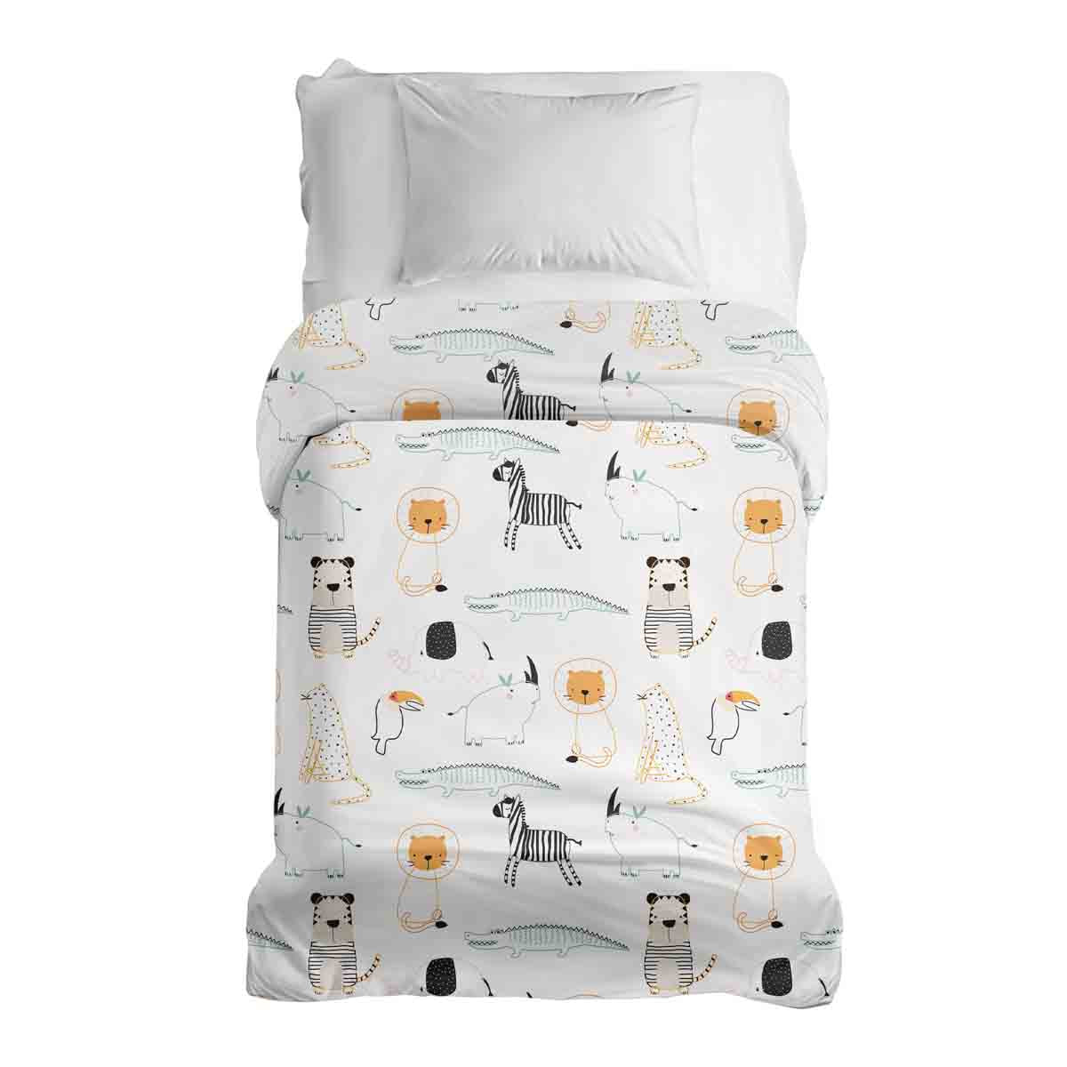 Manta terapéutica original - Funda de algodón blanca con animales del zoológico