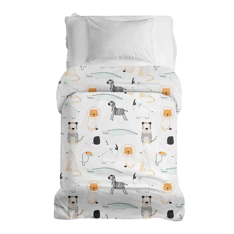 Manta terapéutica original - Funda de algodón blanca con animales del zoológico