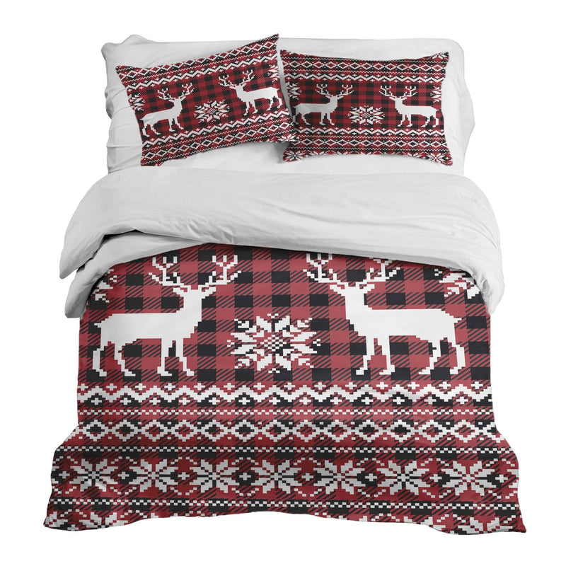 Set de ropa de cama con manta terapéutica de cuadros con reno