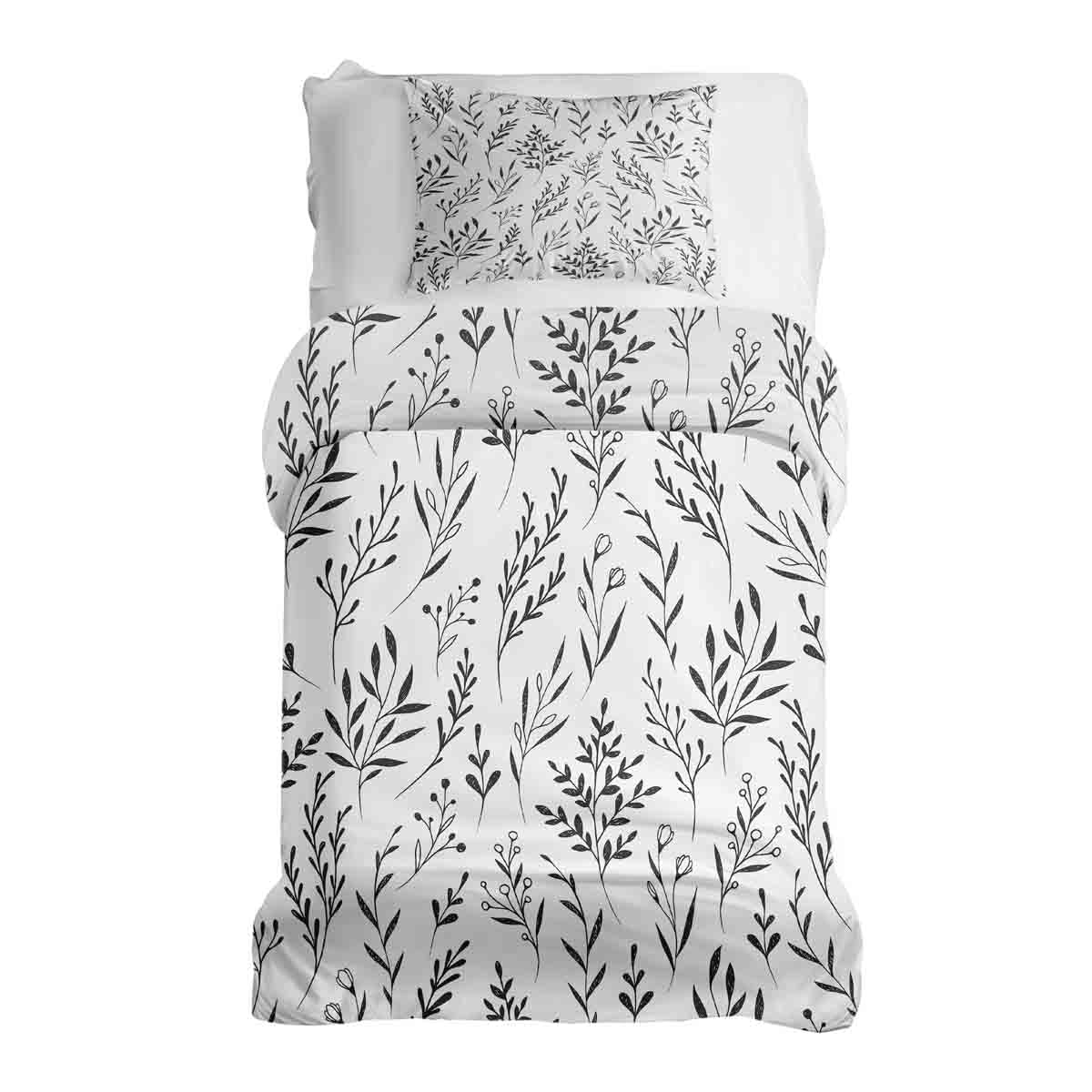 Set de ropa de cama con manta terapéutica blanca con ramas negras