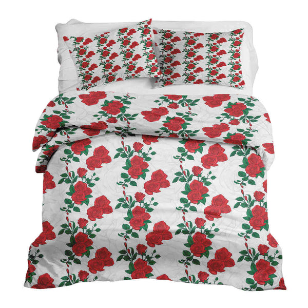 Juego de ropa de cama con manta terapéutica blanca con arbusto de rosas