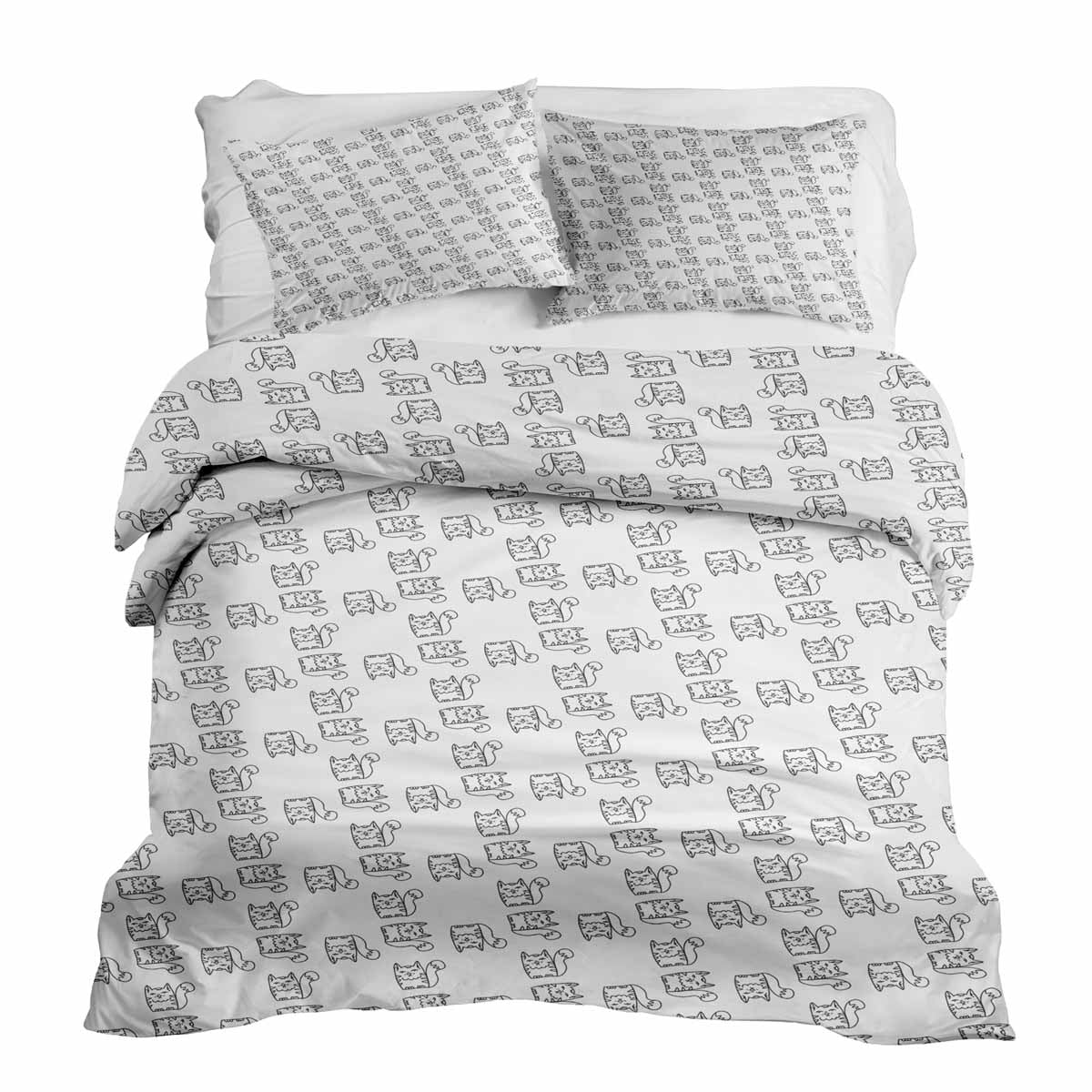 Set de ropa de cama para terapia blanca con gato
