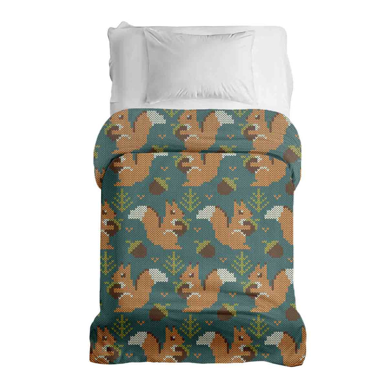 Manta terapéutica original - Funda de algodón verde con ardilla