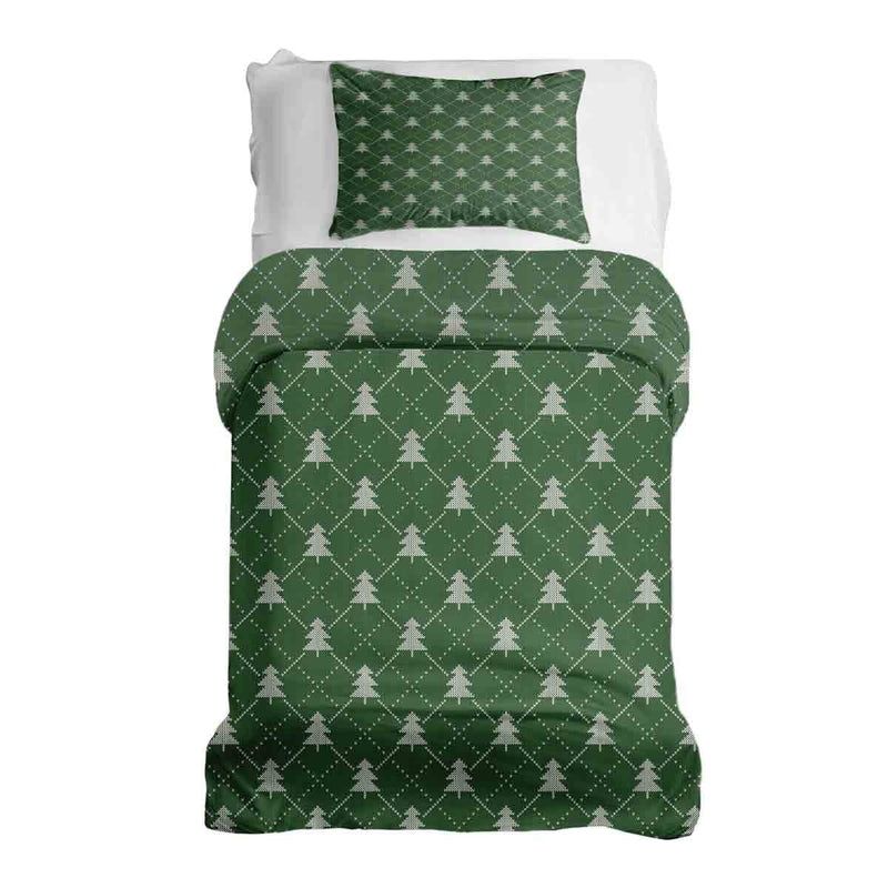Set de ropa de cama con mantas terapéuticas verde con abetos