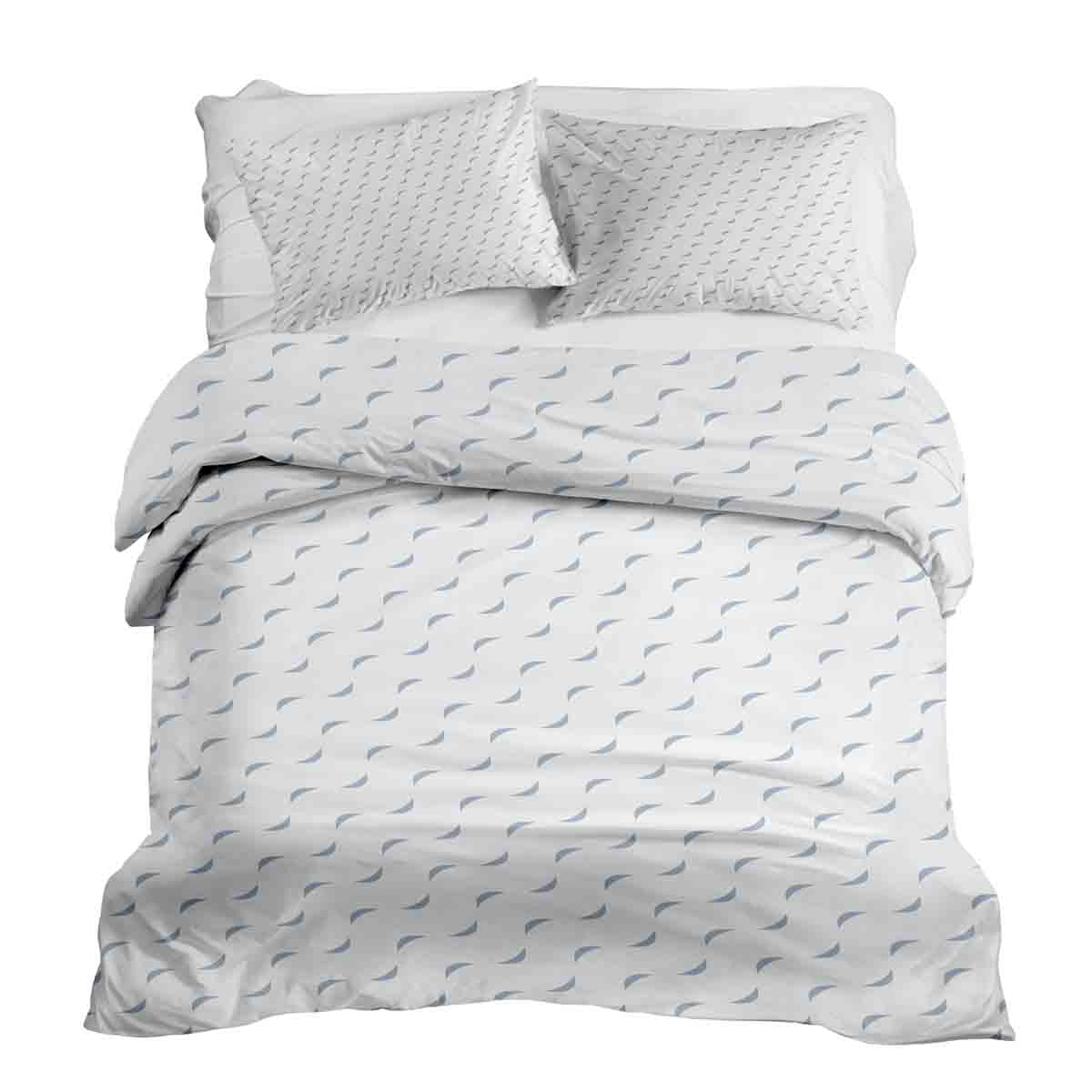 Juego de ropa de cama con manta terapéutica blanca con ondas azules