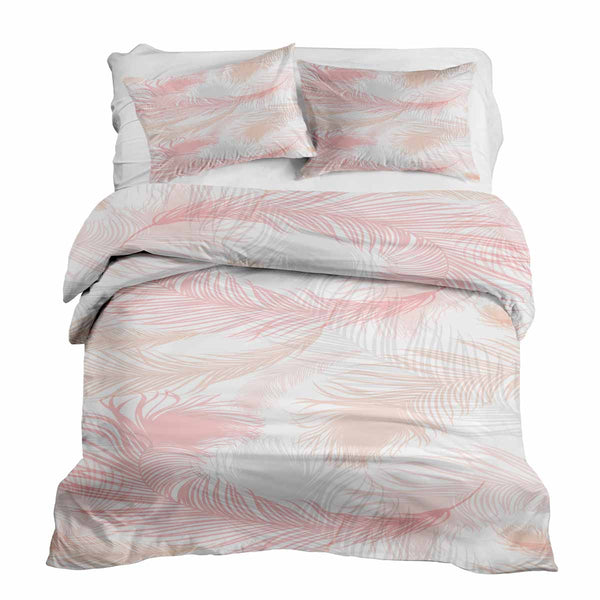 Set de ropa de cama con manta terapéutica blanca con plumas rosas
