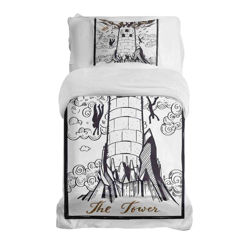 Juego de ropa de cama con manta terapéutica blanca con torre