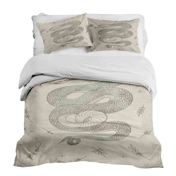 Juego de ropa de cama beige con manta terapéutica y serpiente